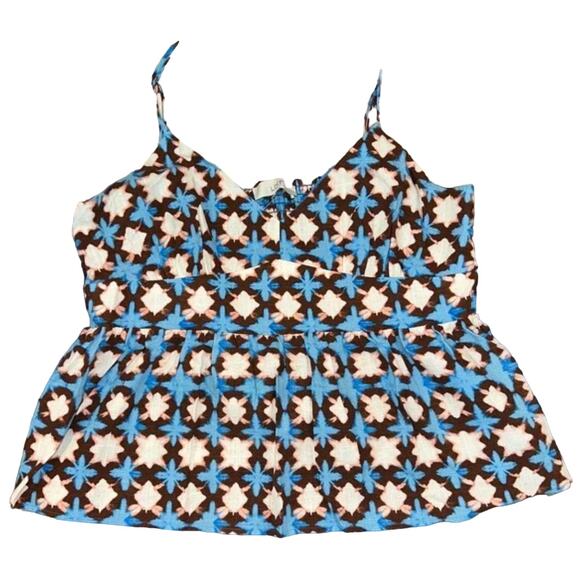 NWT LOFT Blue, Cream, Pink, Brown Sunwashed Floral Boho Peplum Cami - Picture 2 of 10